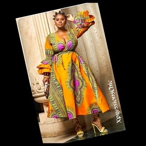 Ruffle African Print Sleeve Wrap Dress